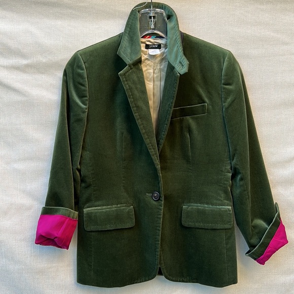 J. CREW Velvet Green Blazer Size Petite 2